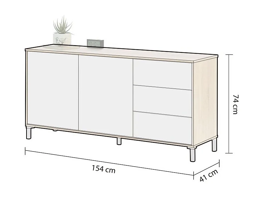 Aparador Lea Blanco Artik (Blanco Mate) - Roble Canadian