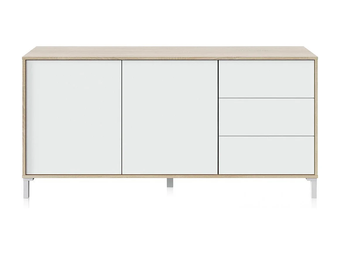 Aparador con gran espacio de almacenamiento en blanco mate y roble canadian 154 cm Lea Blanco Artik (Blanco Mate) - Roble Canadian