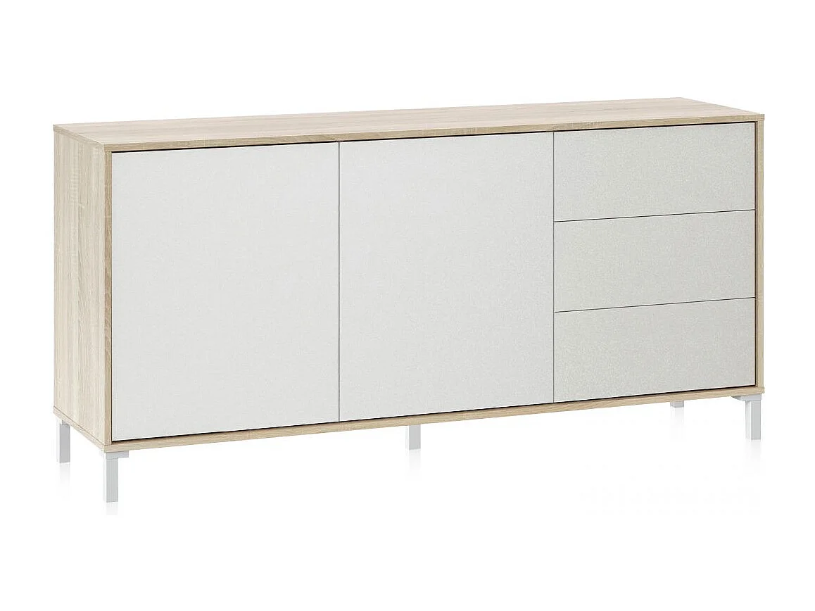 Aparador con gran espacio de almacenamiento en blanco mate y roble canadian 154 cm Lea Blanco Artik (Blanco Mate) - Roble Canadian