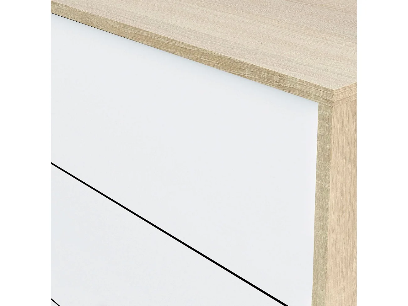 Aparador con gran espacio de almacenamiento en blanco mate y roble canadian 154 cm Lea Blanco Artik (Blanco Mate) - Roble Canadian