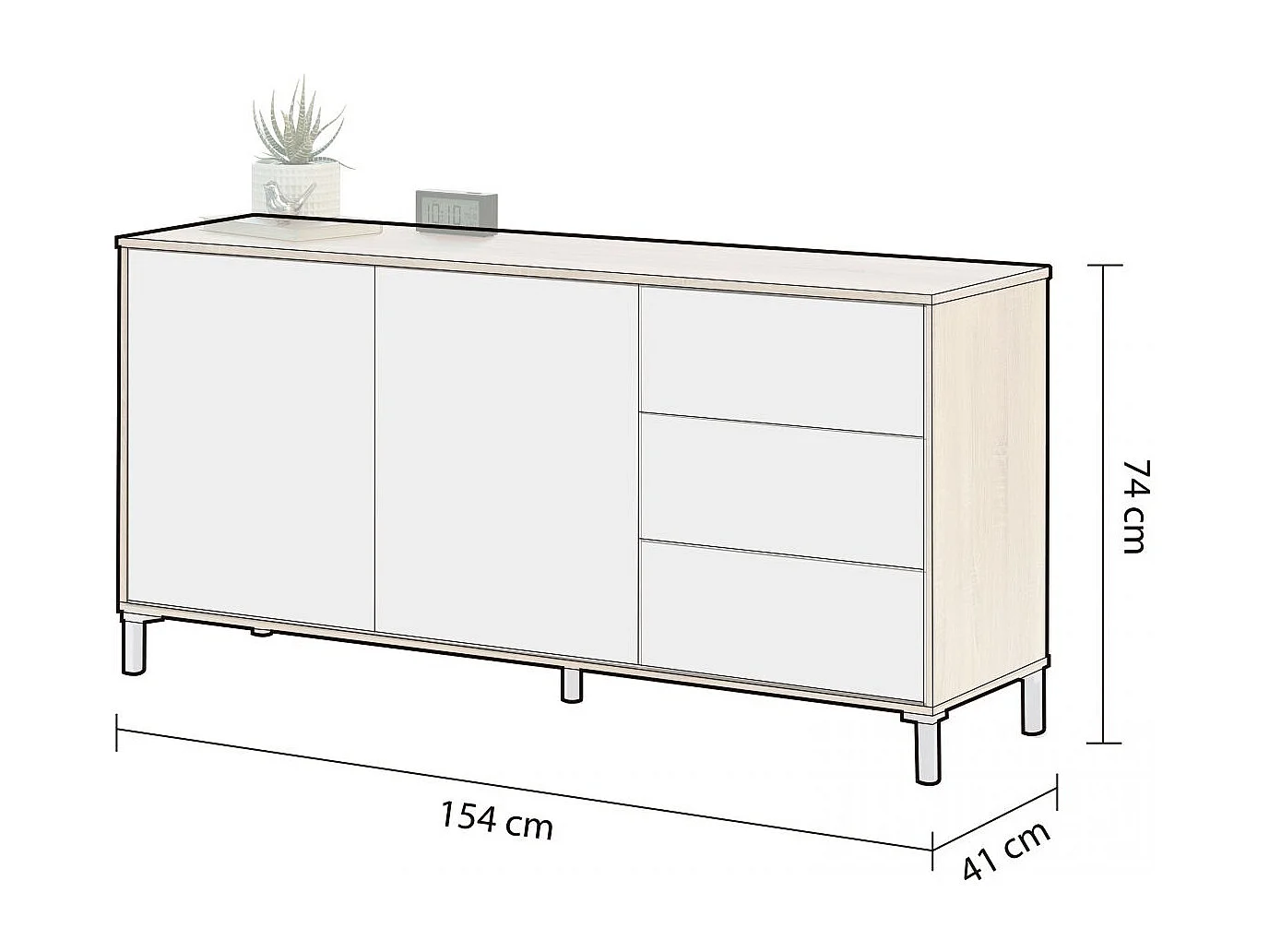 Aparador con gran espacio de almacenamiento en blanco mate y roble canadian 154 cm Lea Blanco Artik (Blanco Mate) - Roble Canadian