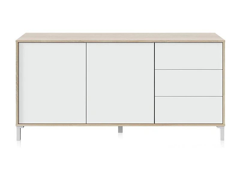 Aparador con gran espacio de almacenamiento en blanco mate y roble canadian 154 cm Lea Blanco Artik (Blanco Mate) - Roble Canadian