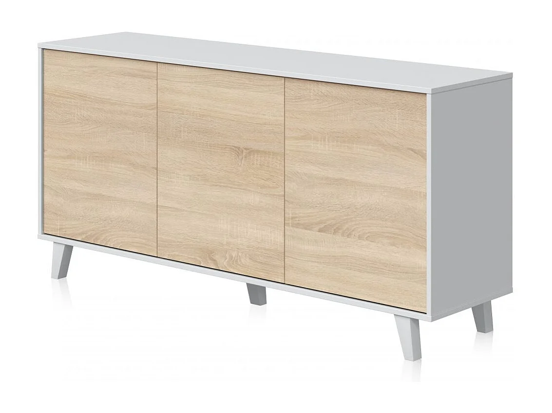 Aparador con gran espacio de almacenamiento en blanco brillo y roble canadian 154 cm Niva Blanco Brillo - Roble Canadian