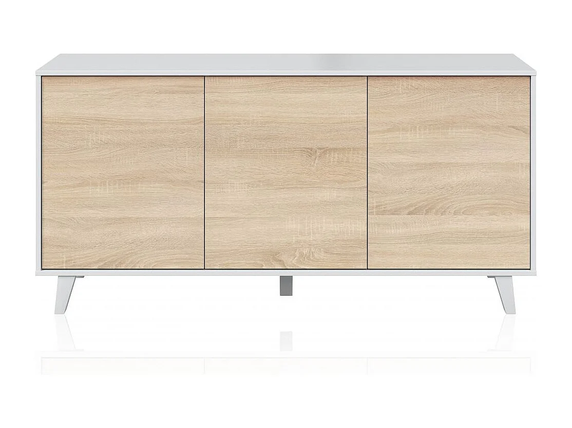 Aparador con gran espacio de almacenamiento en blanco brillo y roble canadian 154 cm Niva Blanco Brillo - Roble Canadian