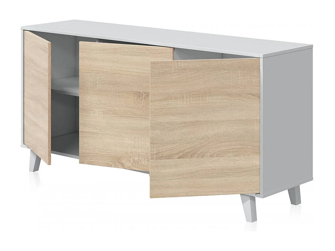 Aparador con gran espacio de almacenamiento en blanco brillo y roble canadian 154 cm Niva Blanco Brillo - Roble Canadian