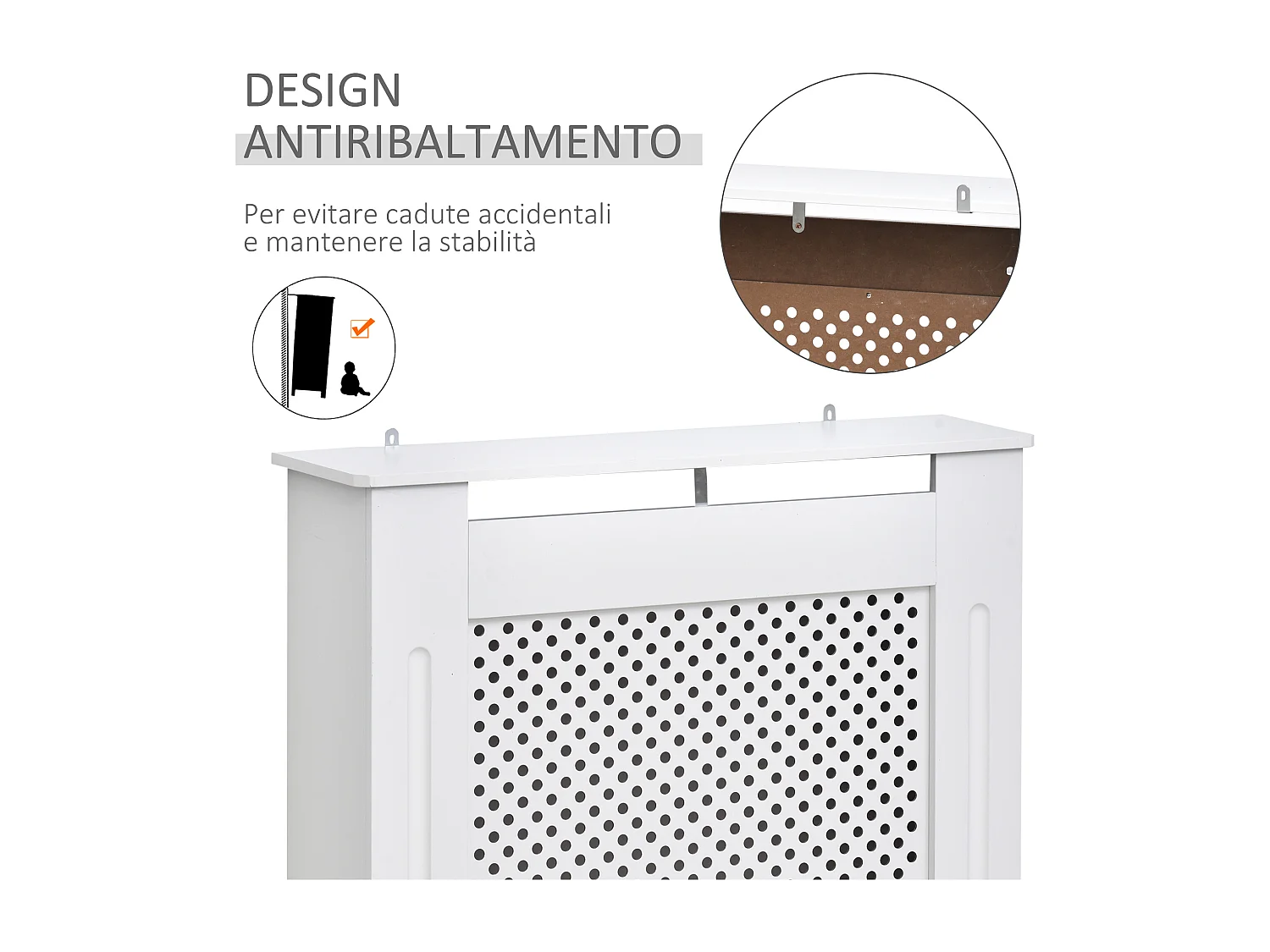 Copritermosifone a griglia moderno in mdf 78x82x19 cm bianco