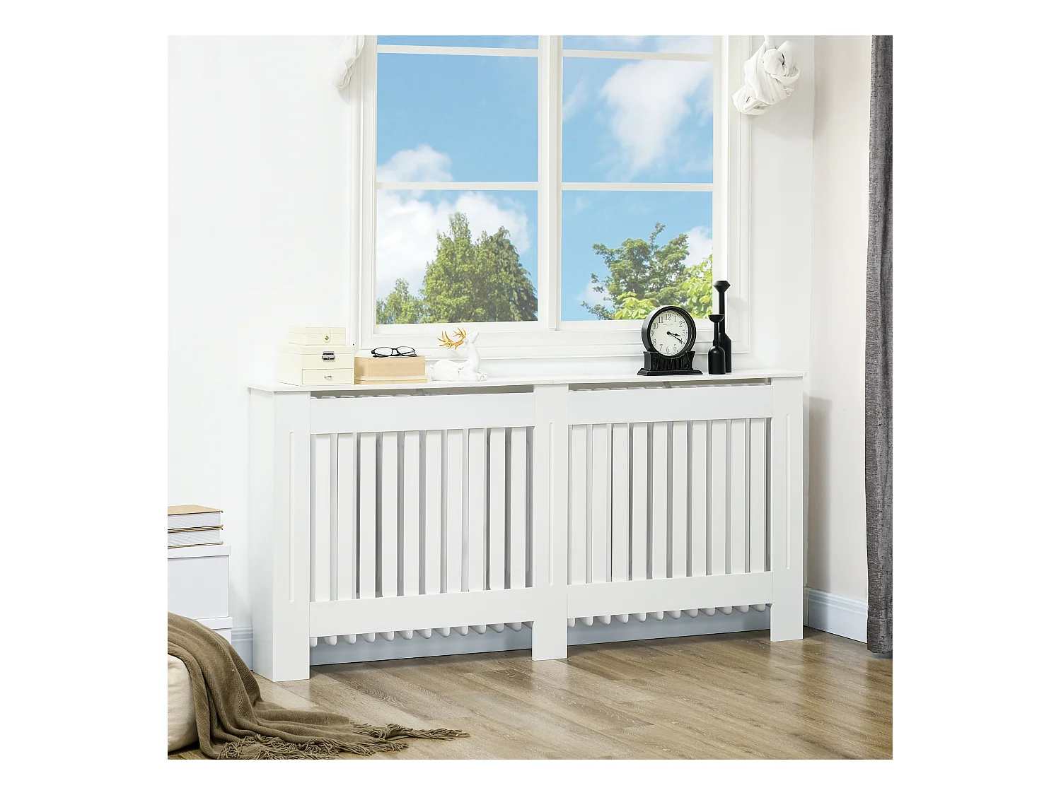 Copritermosifone a doghe in mdf 172x19x81 cm bianco