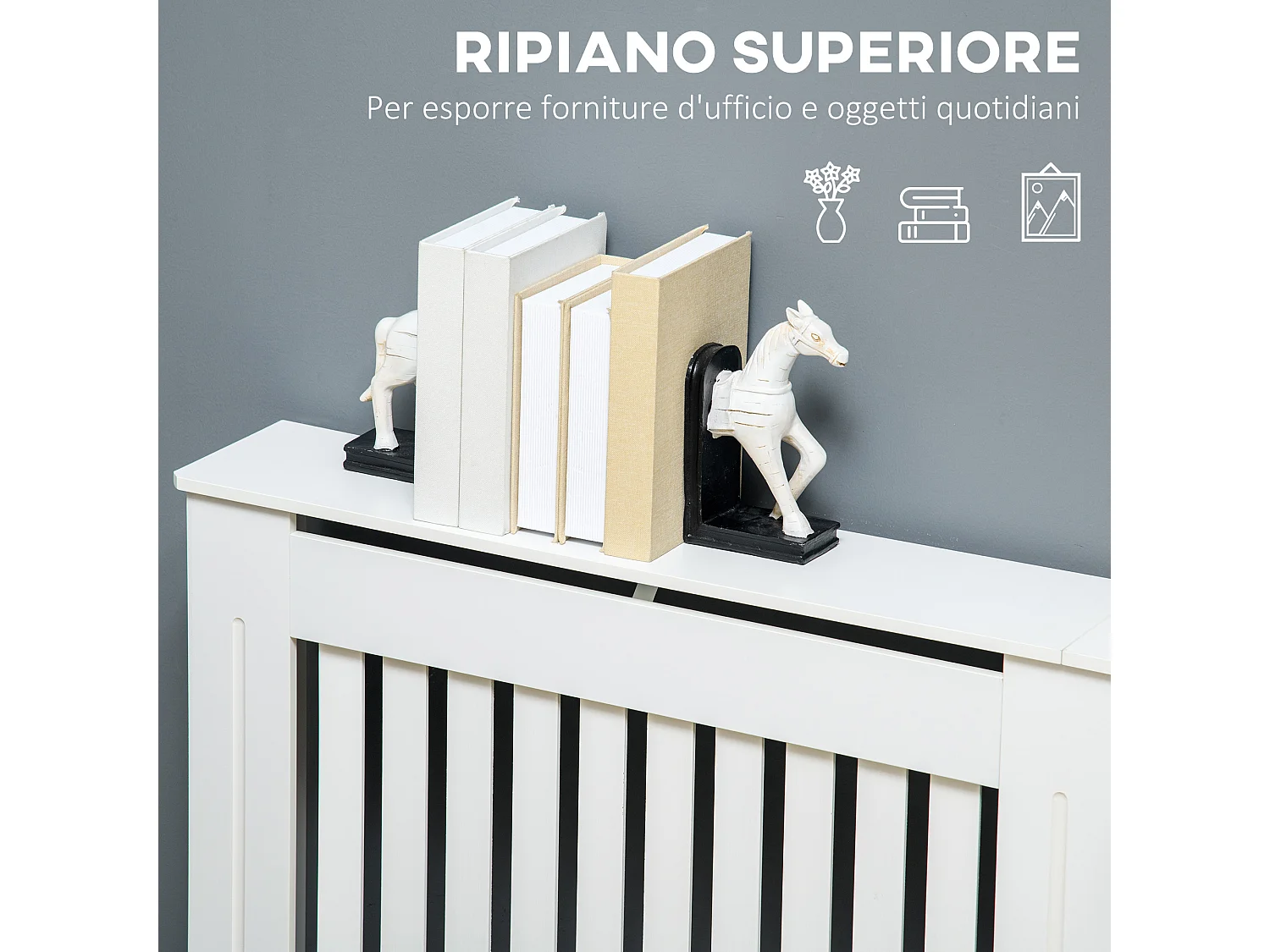 Copritermosifone a doghe in mdf 172x19x81 cm bianco