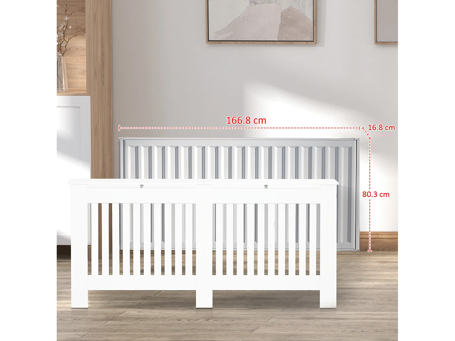 Copritermosifone a doghe in mdf 172x19x81 cm bianco