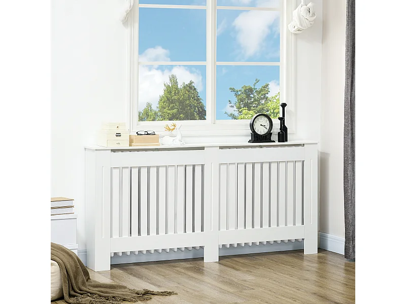 Copritermosifone a doghe in mdf 172x19x81 cm bianco