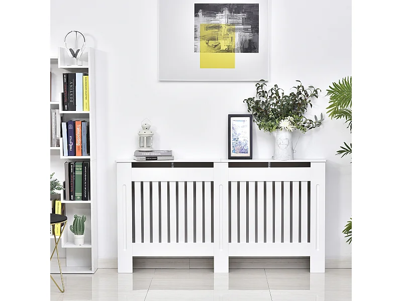 Copritermosifone a doghe in mdf 152x19x81 cm bianco