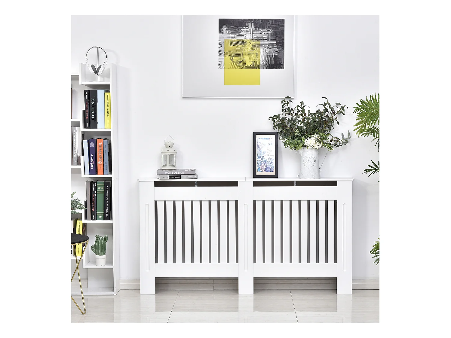 Copritermosifone a doghe in mdf 152x19x81 cm bianco