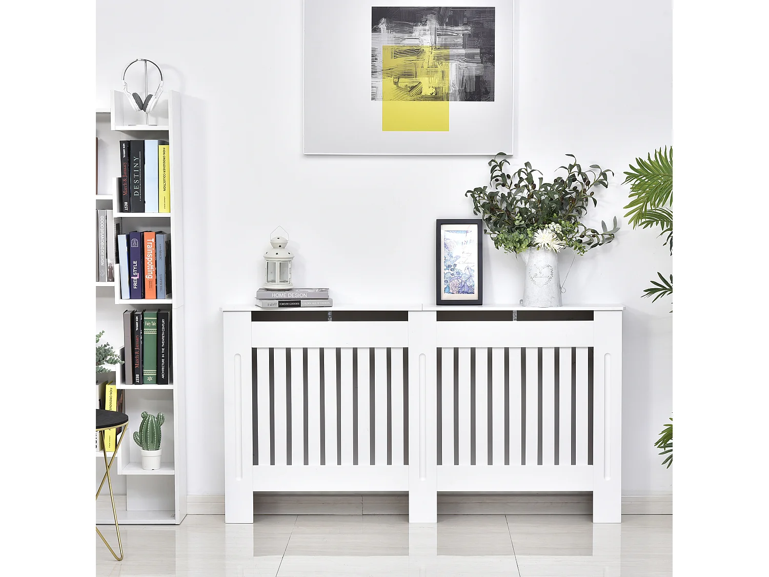 Copritermosifone a doghe in mdf 152x19x81 cm bianco