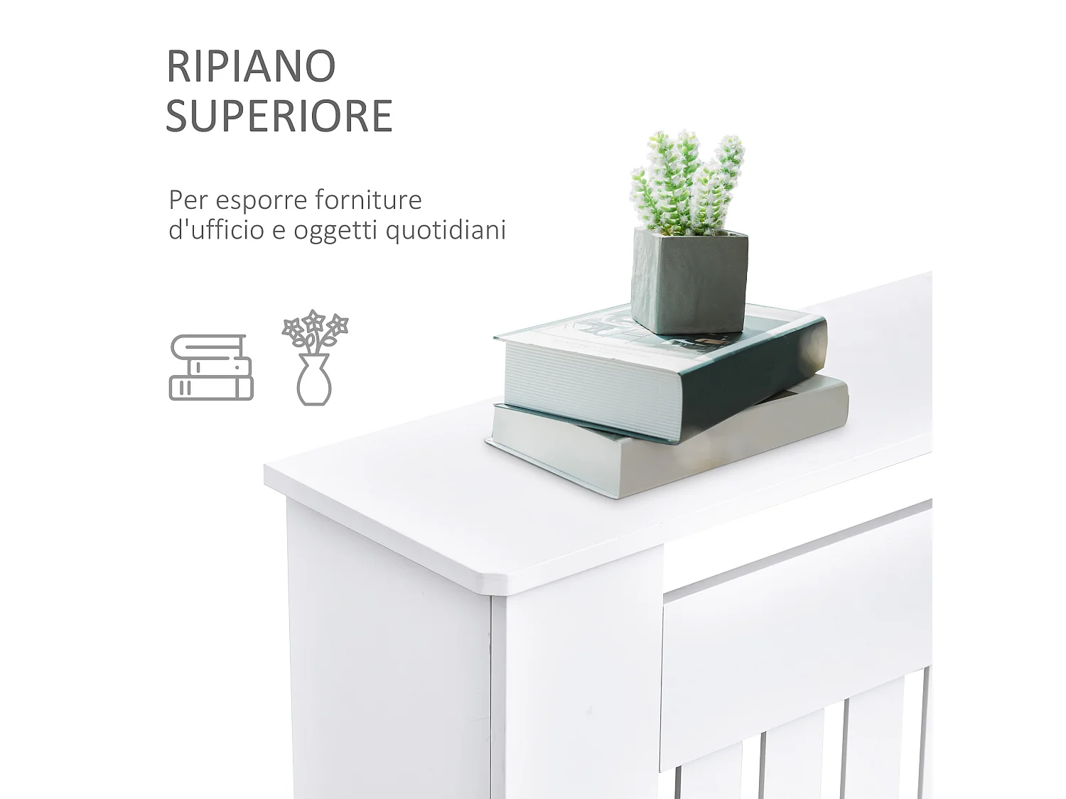 Copritermosifone a doghe in mdf 152x19x81 cm bianco