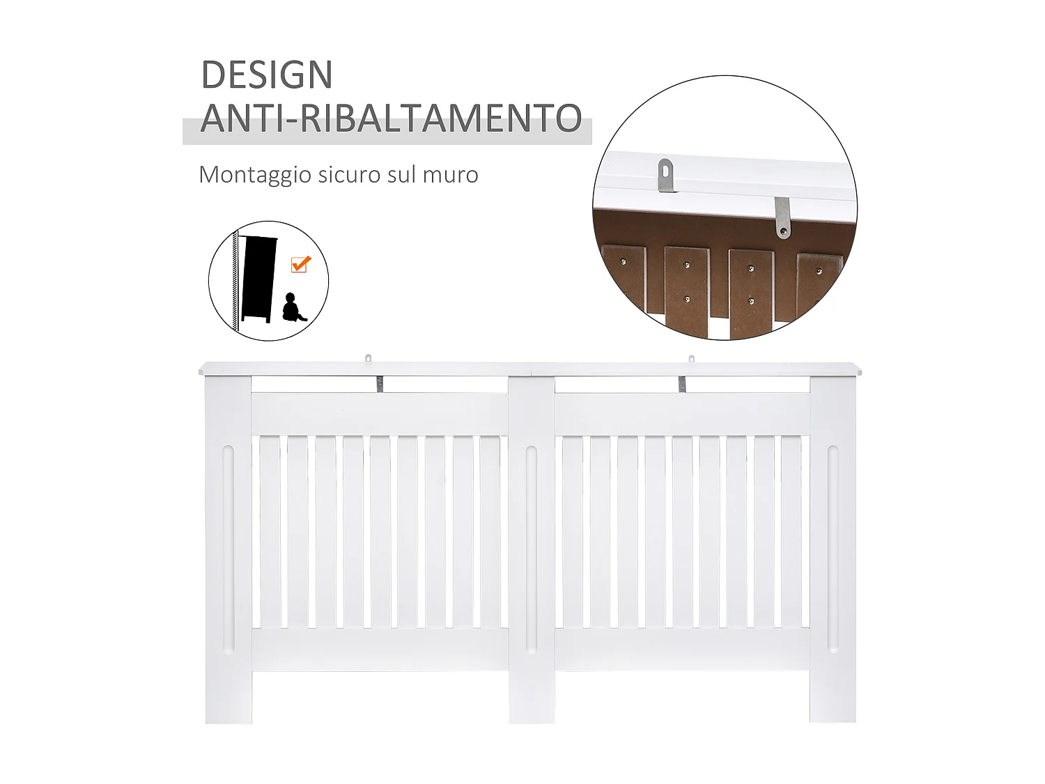 Copritermosifone a doghe in mdf 152x19x81 cm bianco