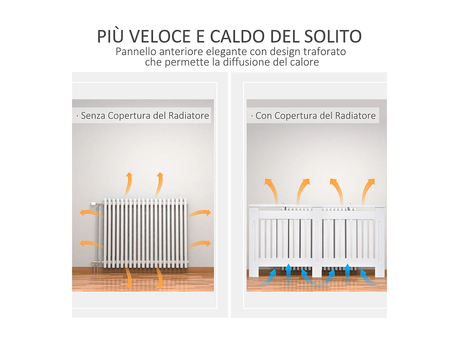 Copritermosifone a doghe in mdf 152x19x81 cm bianco