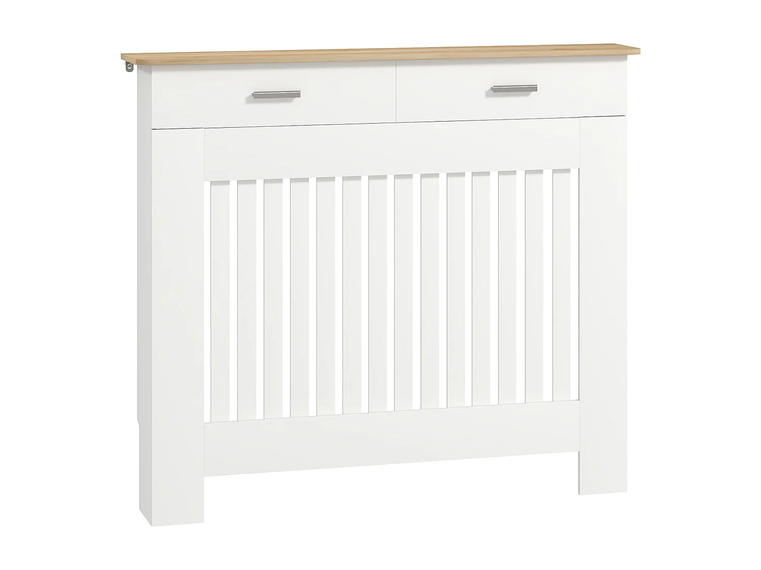 Copritermosifone a doghe antiribaltamento con cassetto in legno bianco