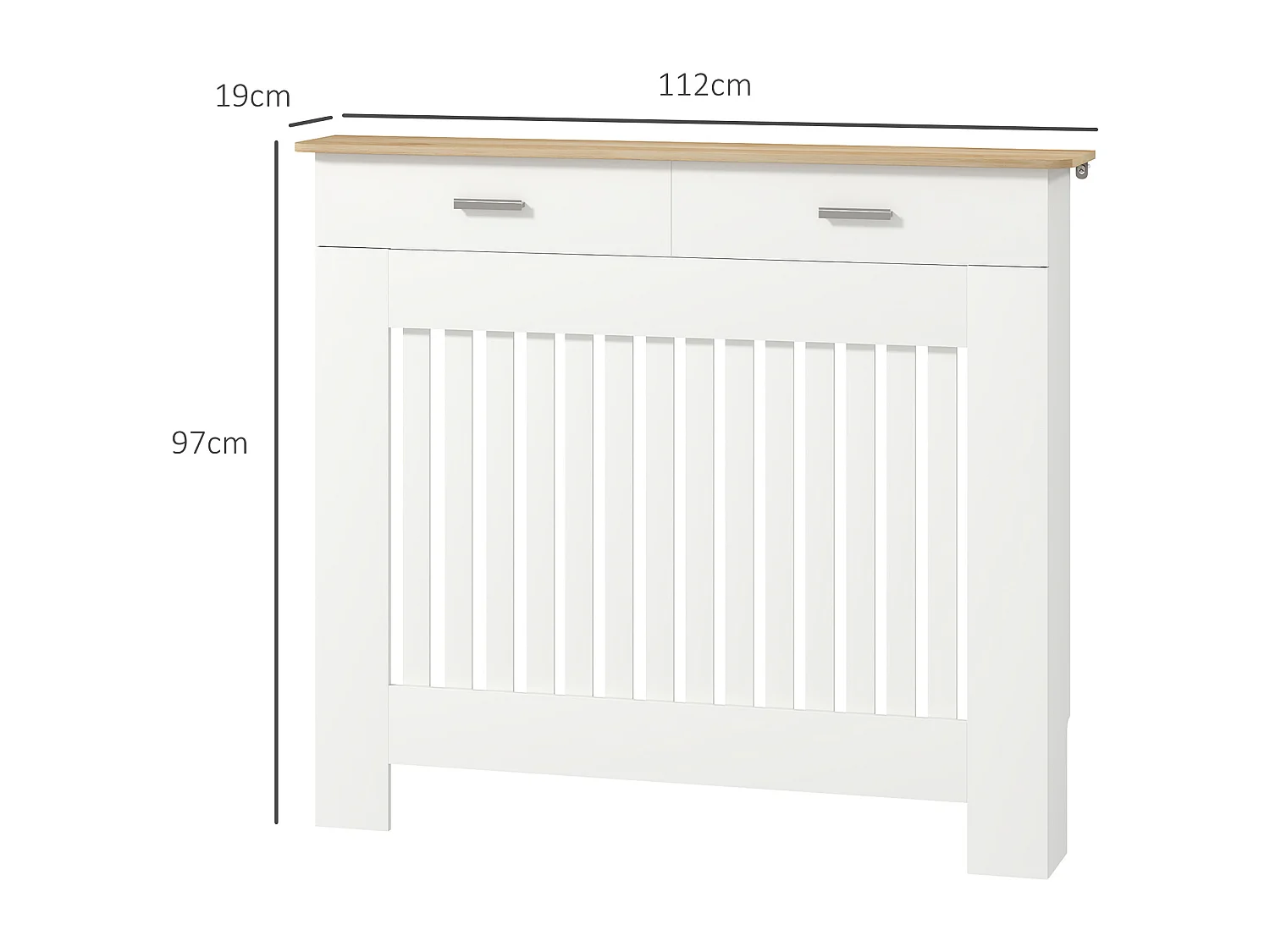 Copritermosifone a doghe antiribaltamento con cassetto in legno bianco