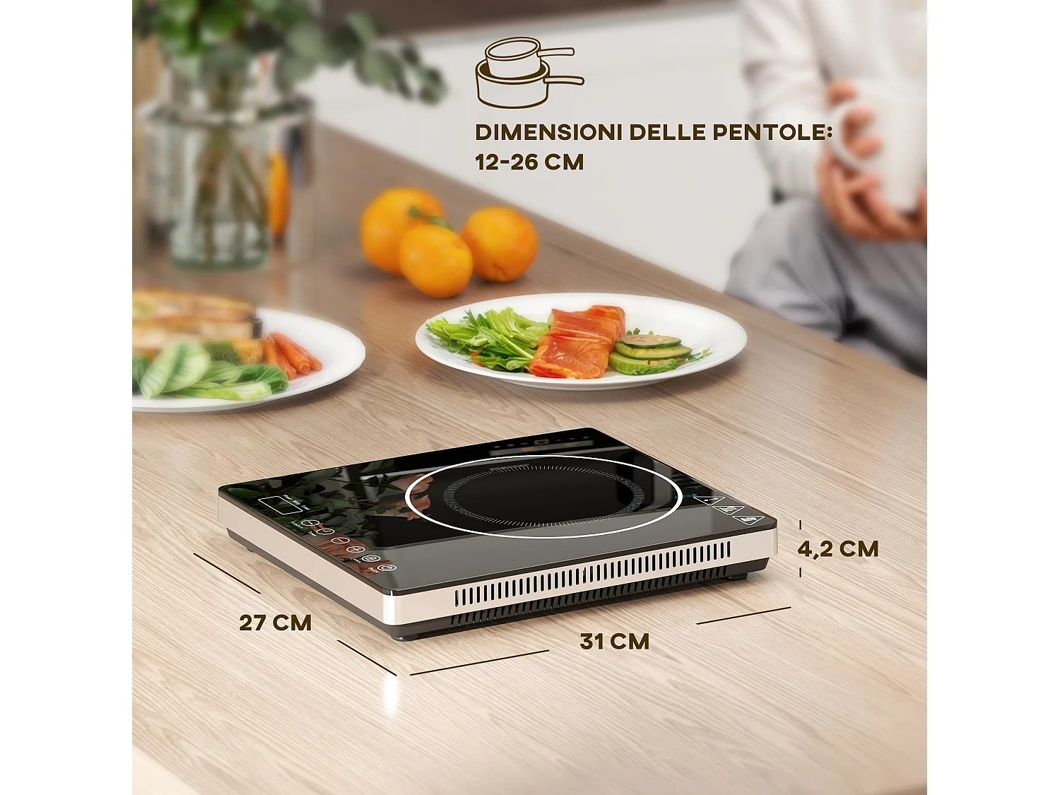 Piastra a induzione a potenza e temperatura regolabile nera