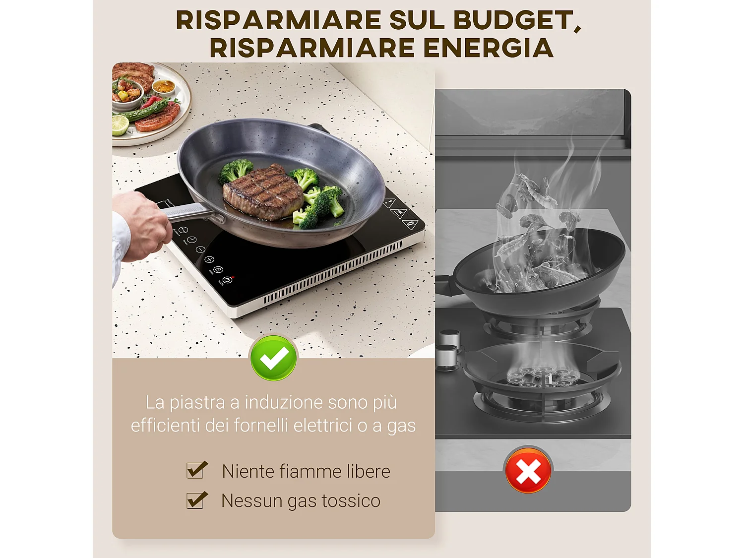 Piastra a induzione a potenza e temperatura regolabile nera