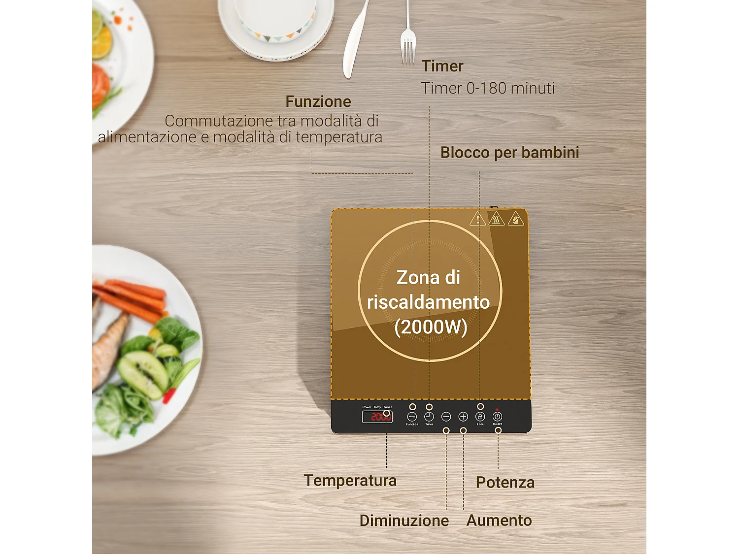 Piastra a induzione a potenza e temperatura regolabile nera
