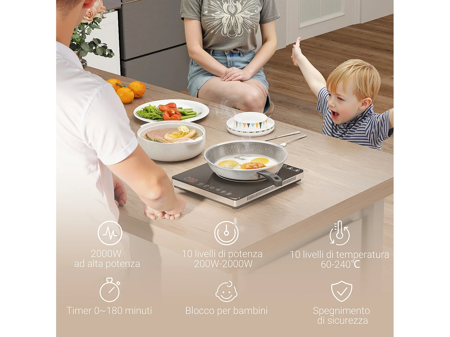 Piastra a induzione a potenza e temperatura regolabile nera