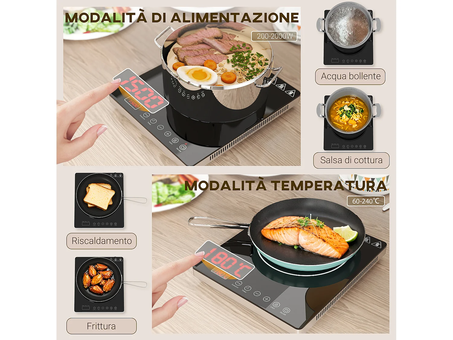 Piastra a induzione a potenza e temperatura regolabile nera