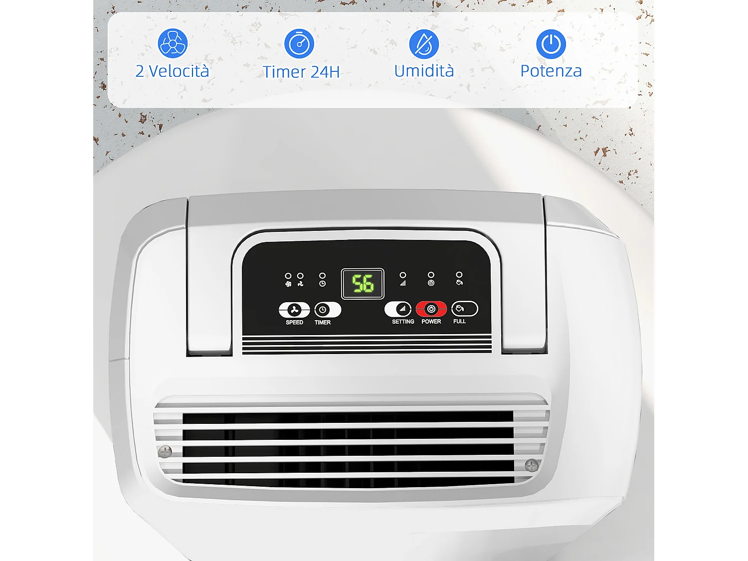 Deumidificatore portatile 12l con tubo di scarico timer in abs bianco