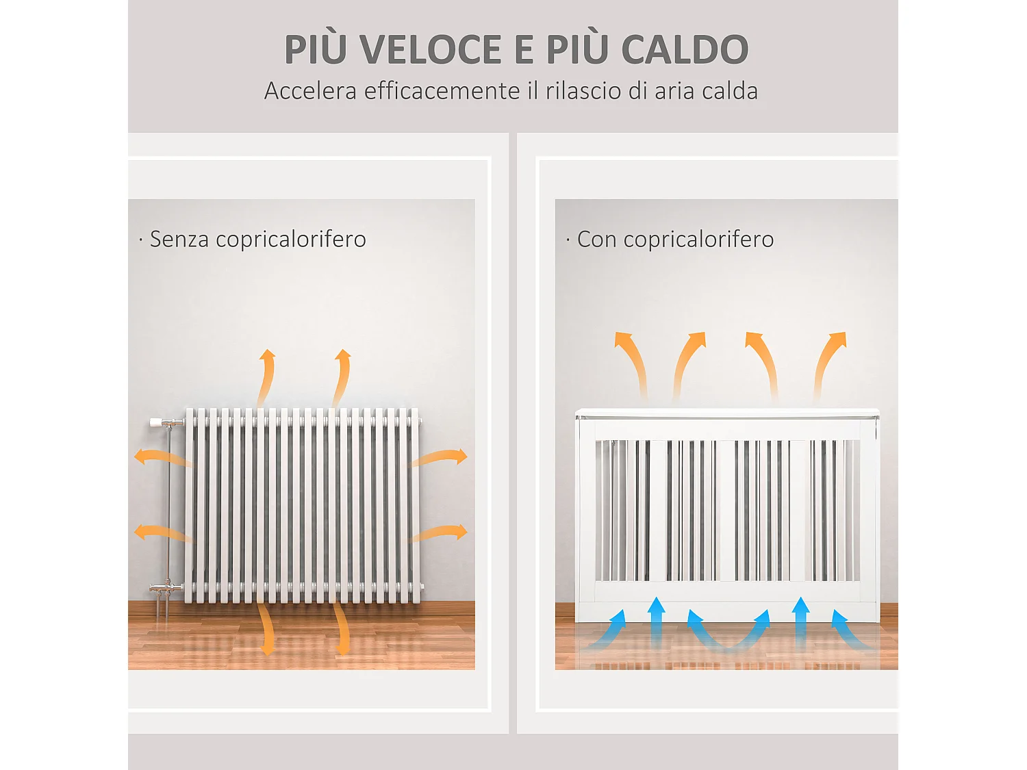 Copritermosifone a doghe per la casa in mdf e acciaio bianco
