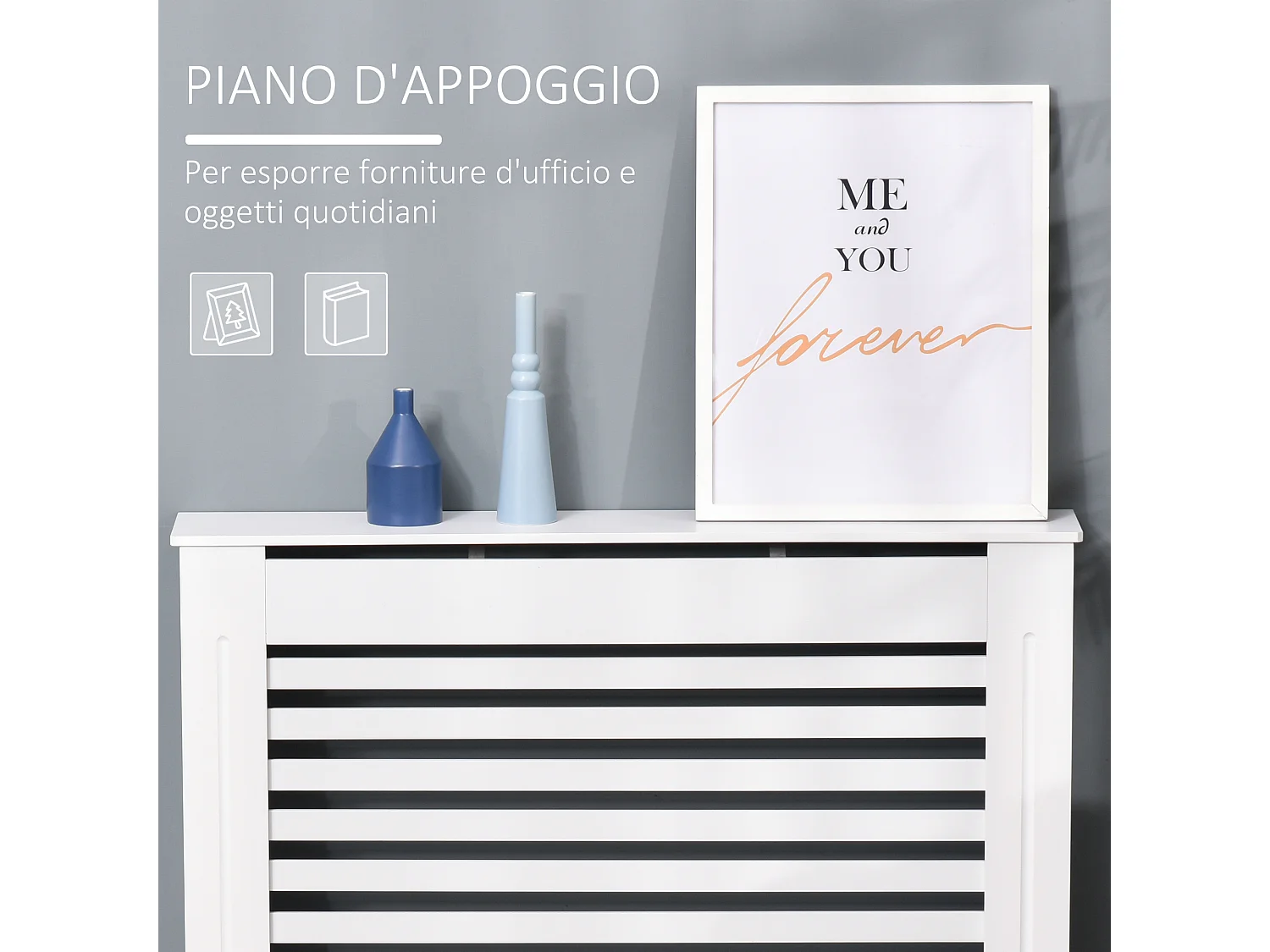 Copritermosifone in legno bianco con struttura a doghe 112x19x81 cm