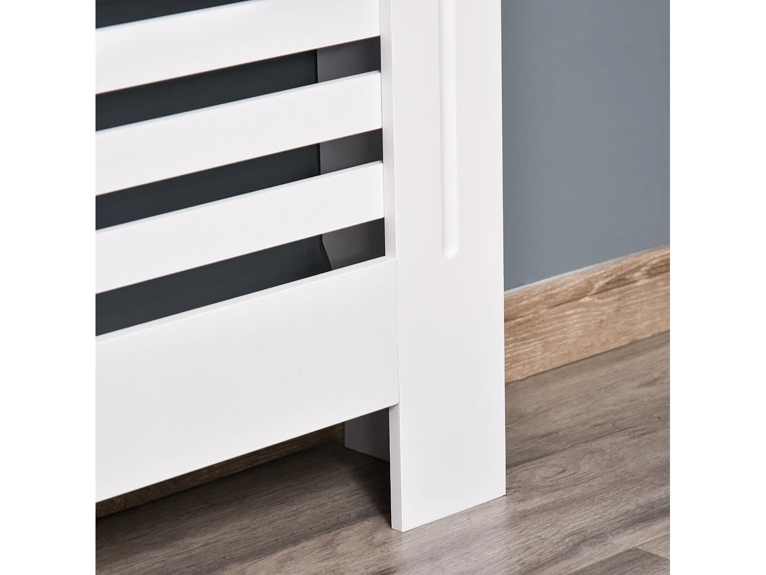 Copritermosifone in legno bianco con struttura a doghe 112x19x81 cm