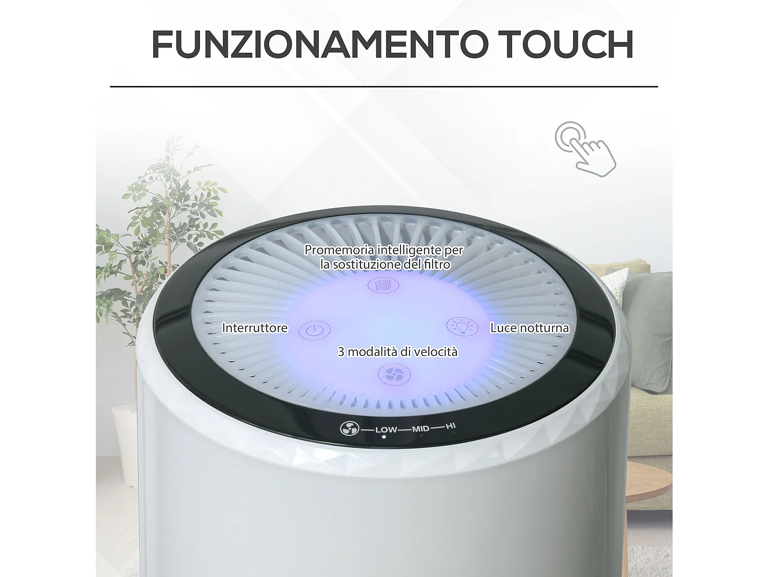 Purificatore d'Aria con filtro HEPA carbone attivo 3 velocità