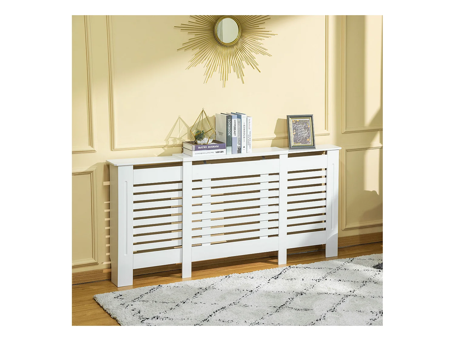 Copricalorifero larghezza regolabile e mensola in mdf e legno