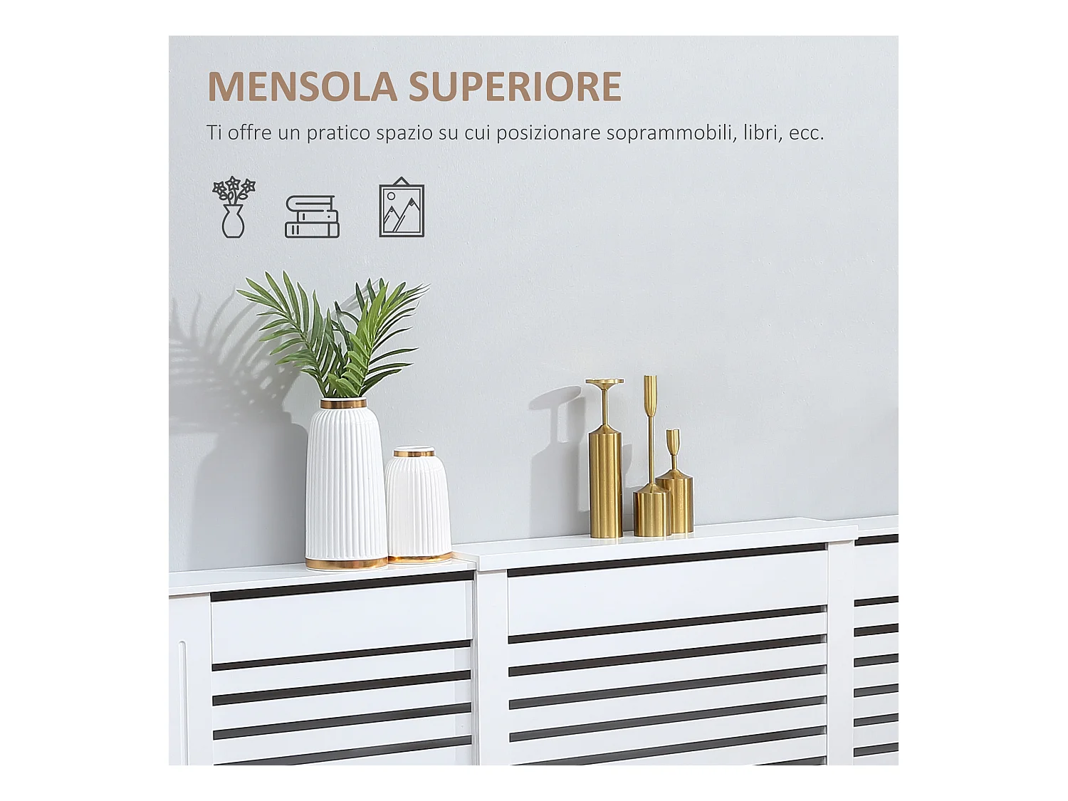 Copricalorifero larghezza regolabile e mensola in mdf e legno