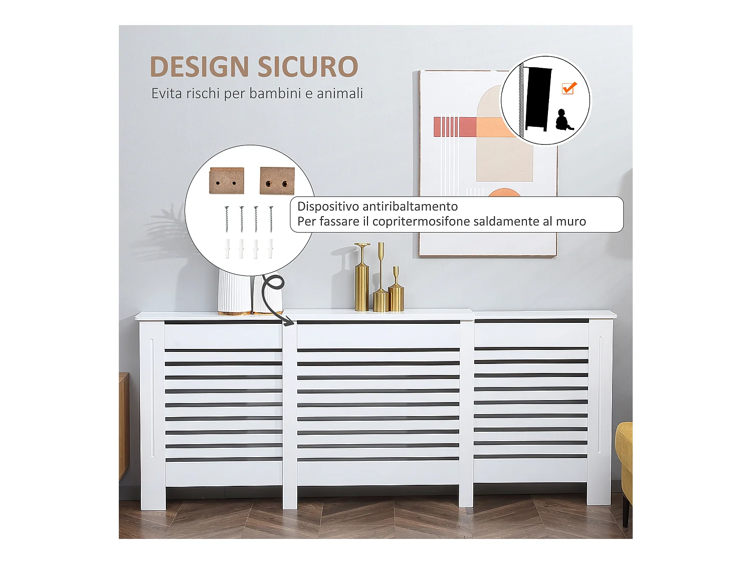 Copricalorifero larghezza regolabile e mensola in mdf e legno