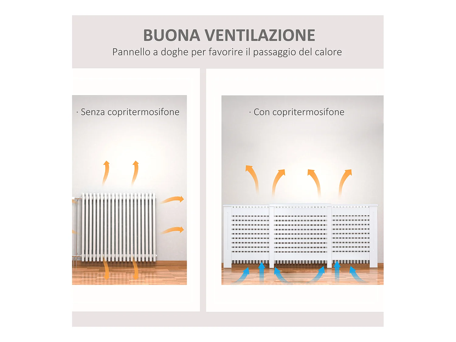 Copricalorifero larghezza regolabile e mensola in mdf e legno