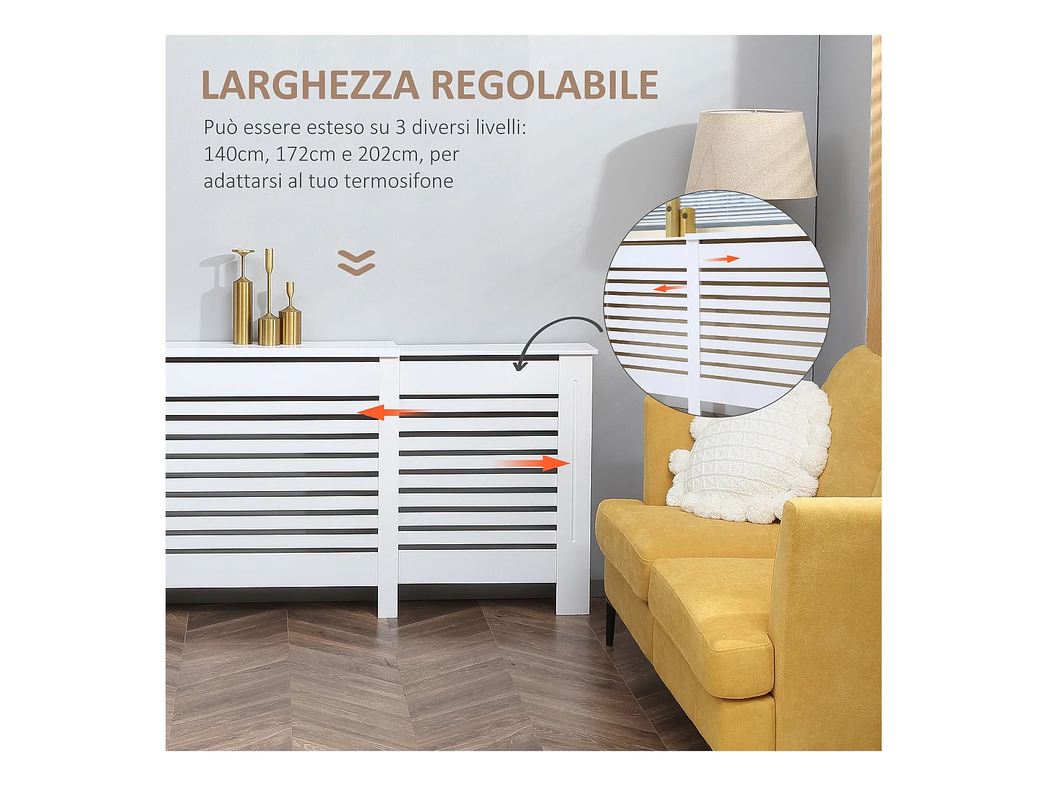 Copricalorifero larghezza regolabile e mensola in mdf e legno