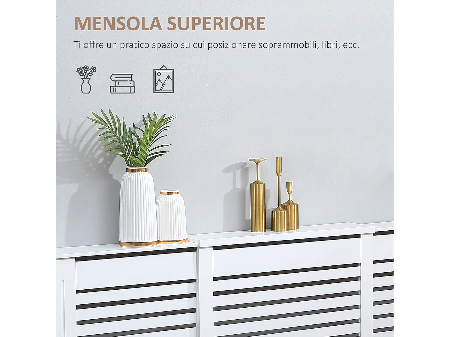 Copricalorifero larghezza regolabile e mensola in mdf e legno