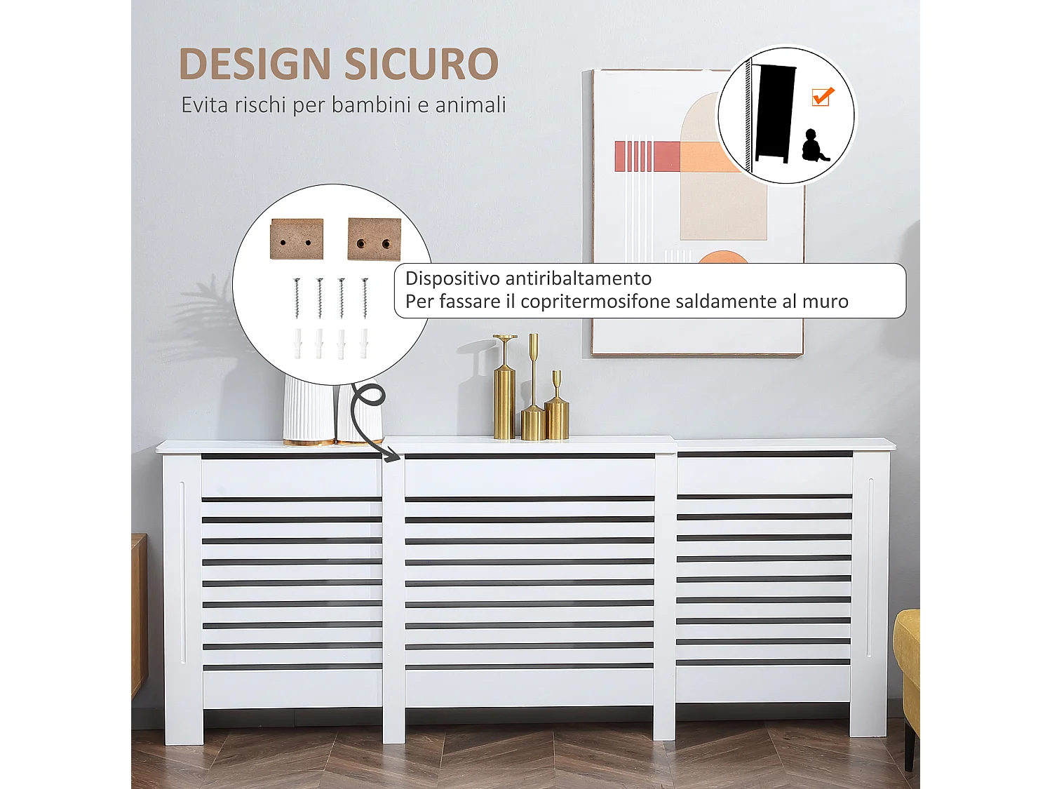 Copricalorifero larghezza regolabile e mensola in mdf e legno