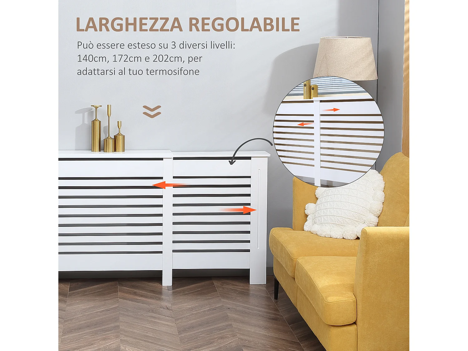 Copricalorifero larghezza regolabile e mensola in mdf e legno