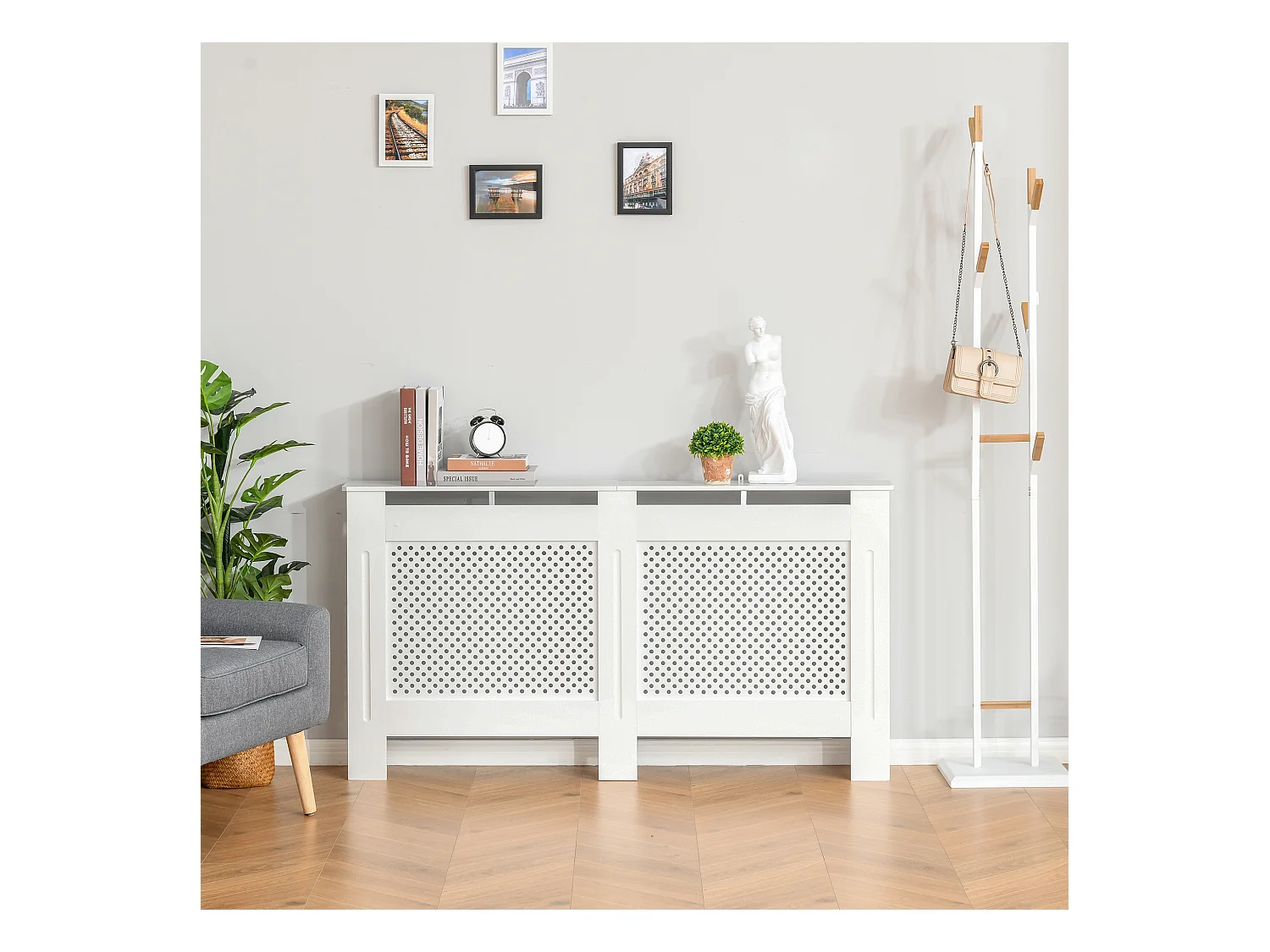 Copritermosifone moderno in legno verniciato bianco