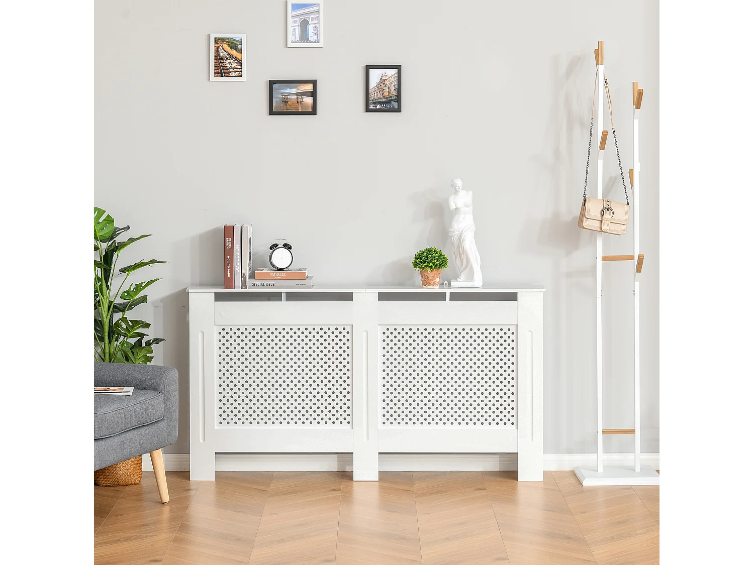 Copritermosifone moderno in legno verniciato bianco