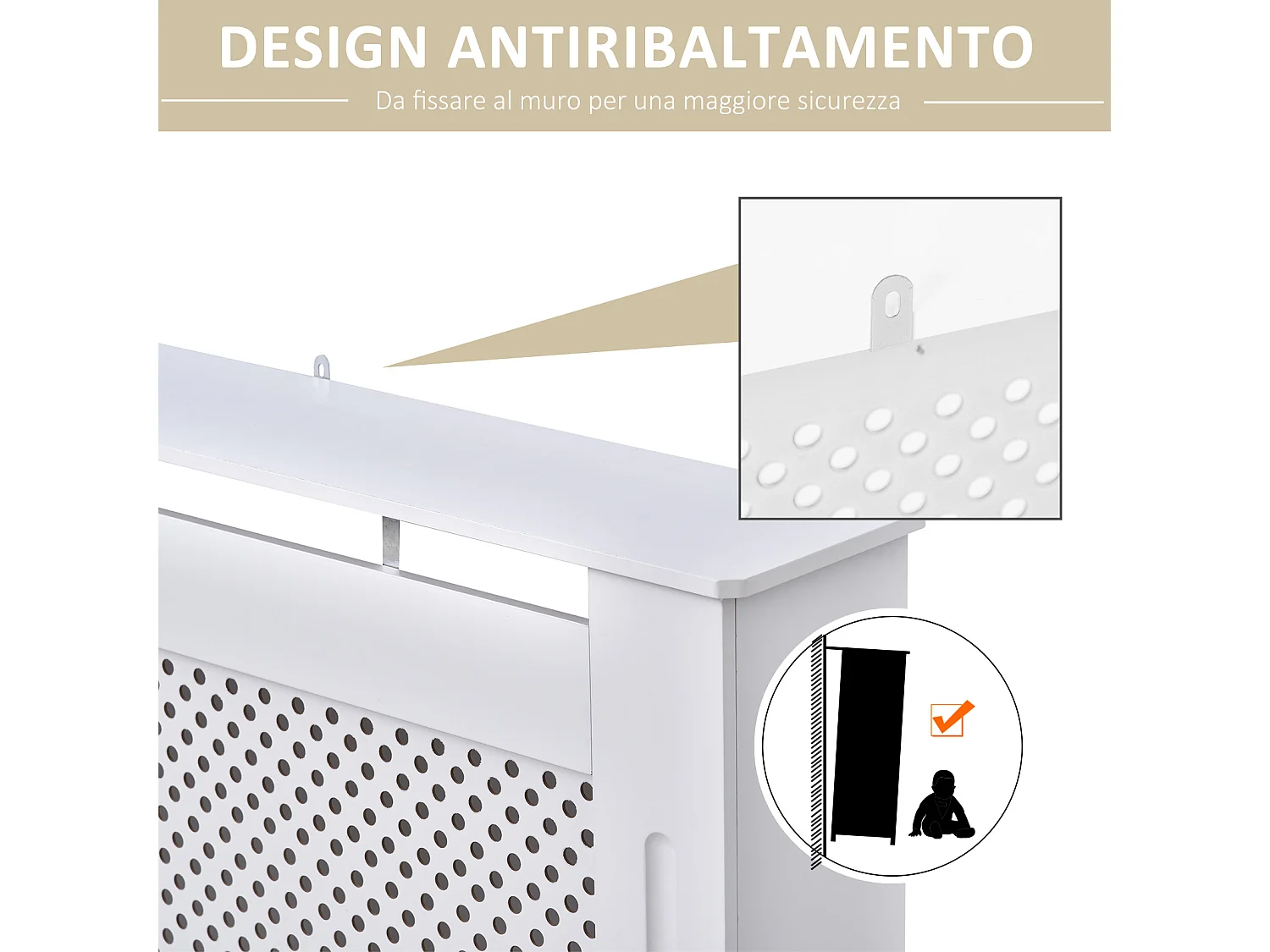 Copritermosifone moderno in legno verniciato bianco