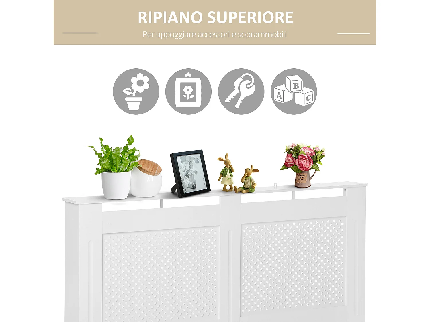 Copritermosifone moderno in legno verniciato bianco