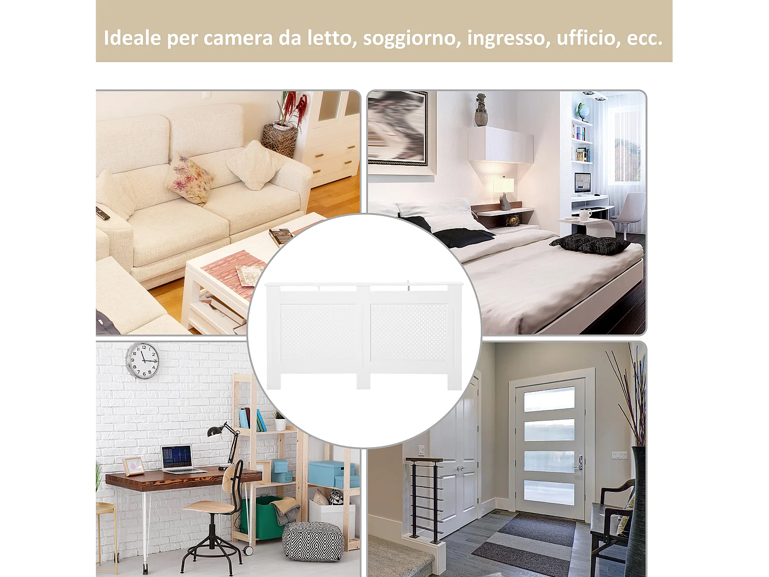 Copritermosifone moderno in legno verniciato bianco