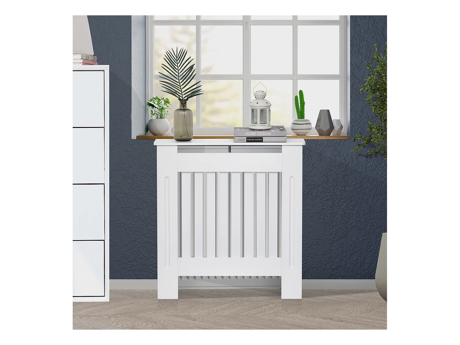 Copritermosifone in legno mdf bianco con doghe verticali bianco