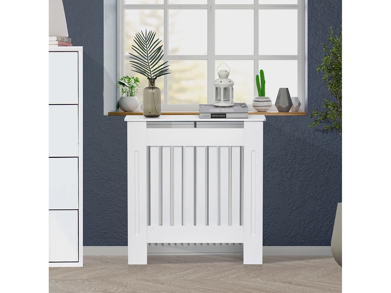 Copritermosifone in legno mdf bianco con doghe verticali bianco