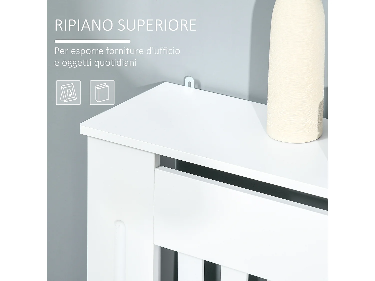 Copritermosifone in legno mdf bianco con doghe verticali bianco