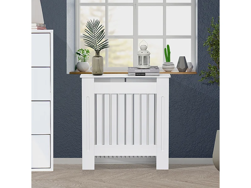 Copritermosifone in legno mdf bianco con doghe verticali bianco