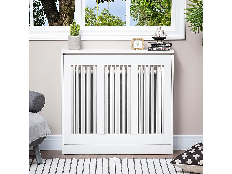 Copritermosifone moderno a doghe per la casa in mdf e acciaio